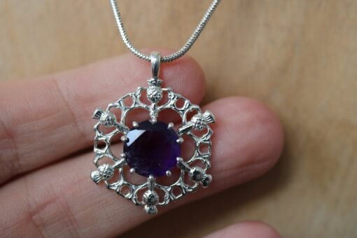 Scottish Thistle with Amethyst Pendant in 925 Sterling Silver - Image 3
