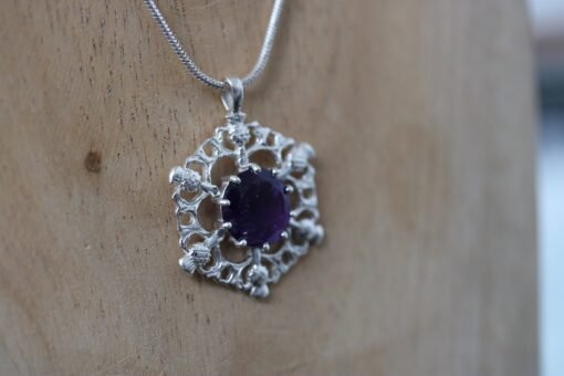 Scottish Thistle with Amethyst Pendant in 925 Sterling Silver - Image 2