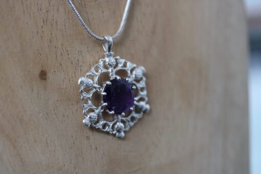 Scottish Thistle with Amethyst Pendant in 925 Sterling Silver - Image 2