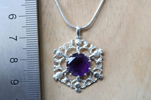 Scottish Thistle with Amethyst Pendant in 925 Sterling Silver - Image 4