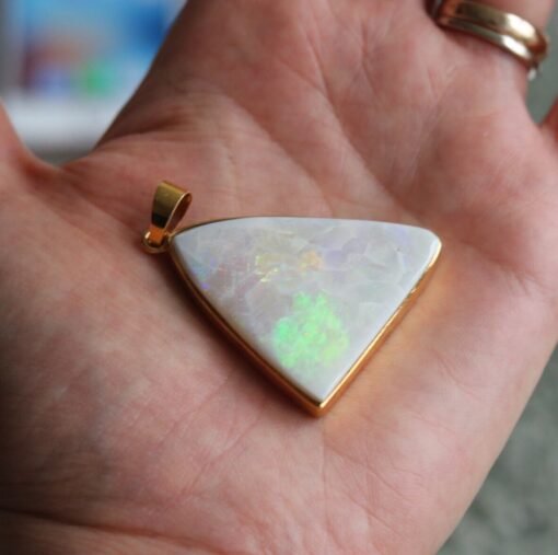 White Precious Opal Pendant in 9 Carat Gold Setting - Image 10