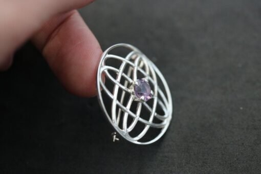 925 Sterling Silver Brooch with Amethyst - Image 3