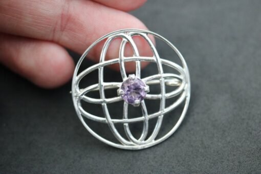925 Sterling Silver Brooch with Amethyst