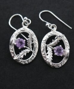 Amethyst  925 Sterling Silver Thistle Earrings