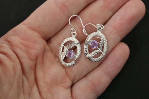Amethyst  925 Sterling Silver Thistle Earrings - Image 2