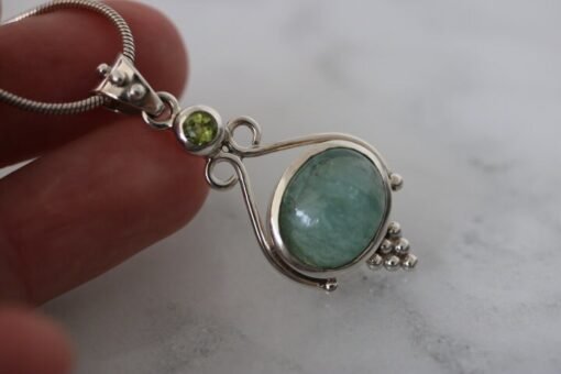 Aquamarine and Peridot Pendant | 925 Sterling Silver - Image 2