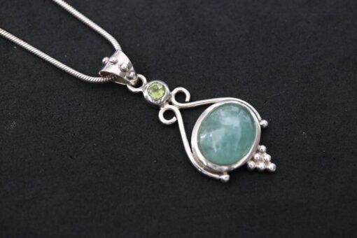 Aquamarine and Peridot Pendant | 925 Sterling Silver - Image 6
