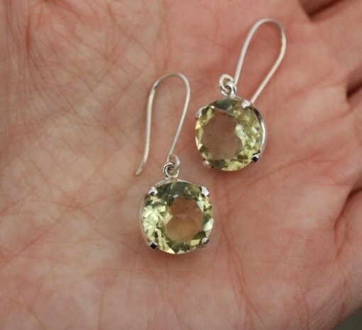 Lemon Quartz Earrings 925 Sterling Silver