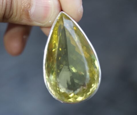 Lemon Quartz Pendant in 925 Sterling Silver Casing -